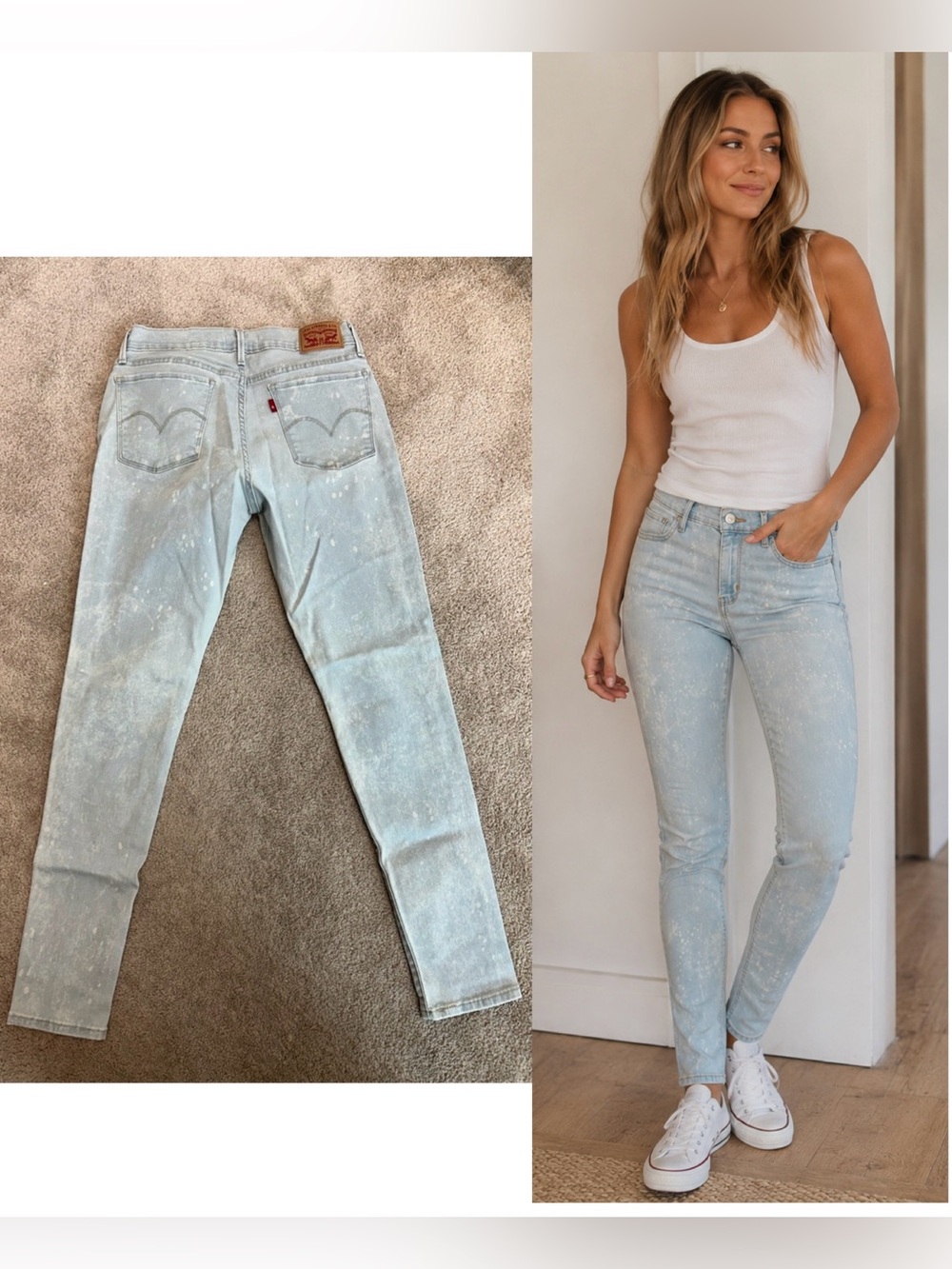 Levi’s Women’s 710 Super Skinny Light Blue Skinny Jeans Sz 30 paint splatter